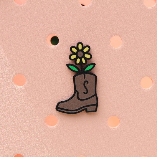 Cowboy Boot Bogg Bag, GoGo Tote Charm: Southern Style Bag Accessory with Yellow Flower