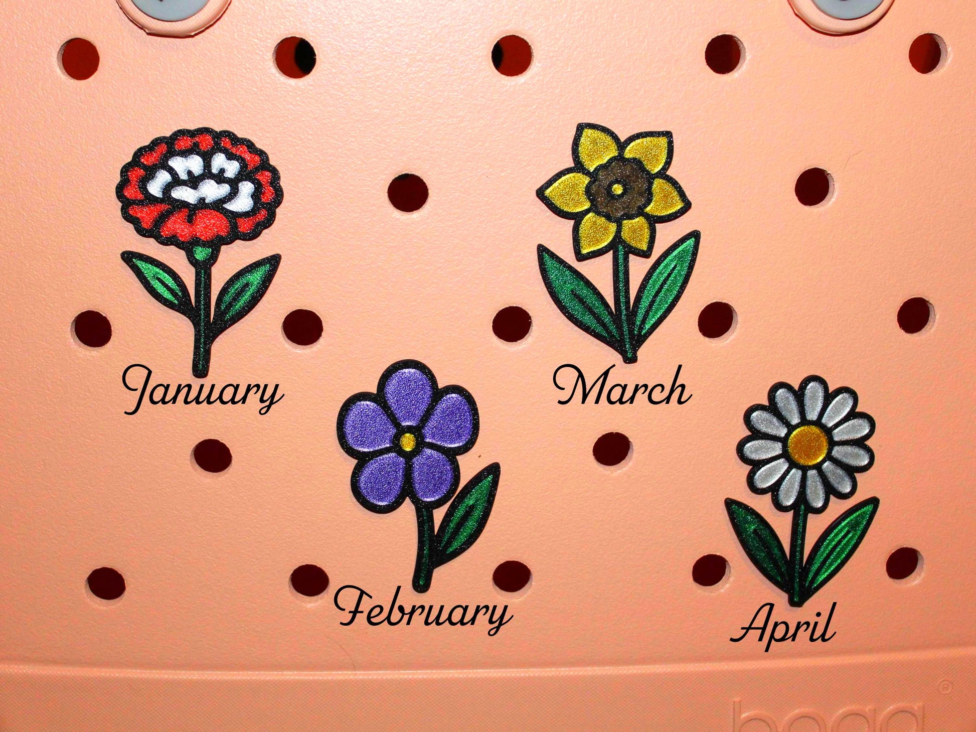 Birth Month Flower Bogg Bag Charm: 3D Printed Floral Insert