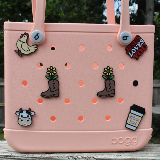 Cowboy Boot Bogg Bag, GoGo Tote Charm: Southern Style Bag Accessory with Yellow Flower