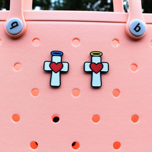 Cross with Halo Bag Charm: Religious Bogg Bag, GoGo Tote Accessory