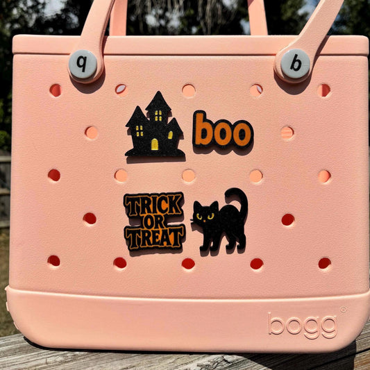 Halloween Bogg Bag, GoGo Tote Charm Insert: Haunted House, Black Cat, Boo